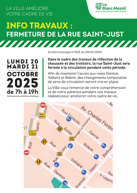 Infos travaux de la rue Saint-Just